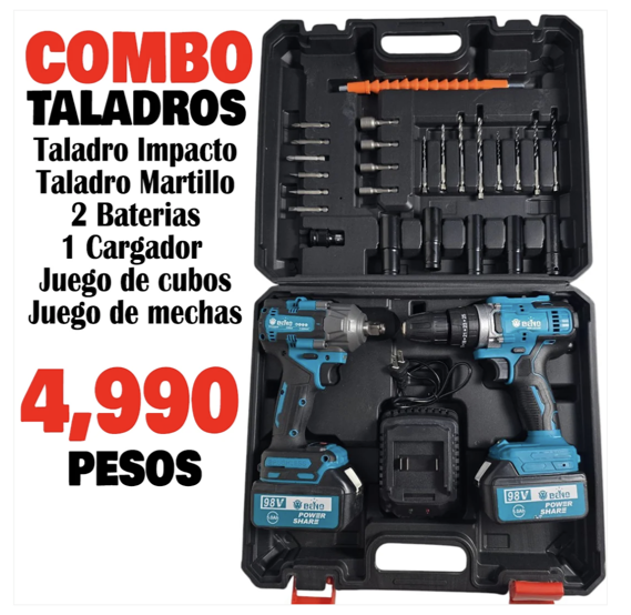 COMBO: 2 Taladro Impacto y Martillo + Juego De Cubos